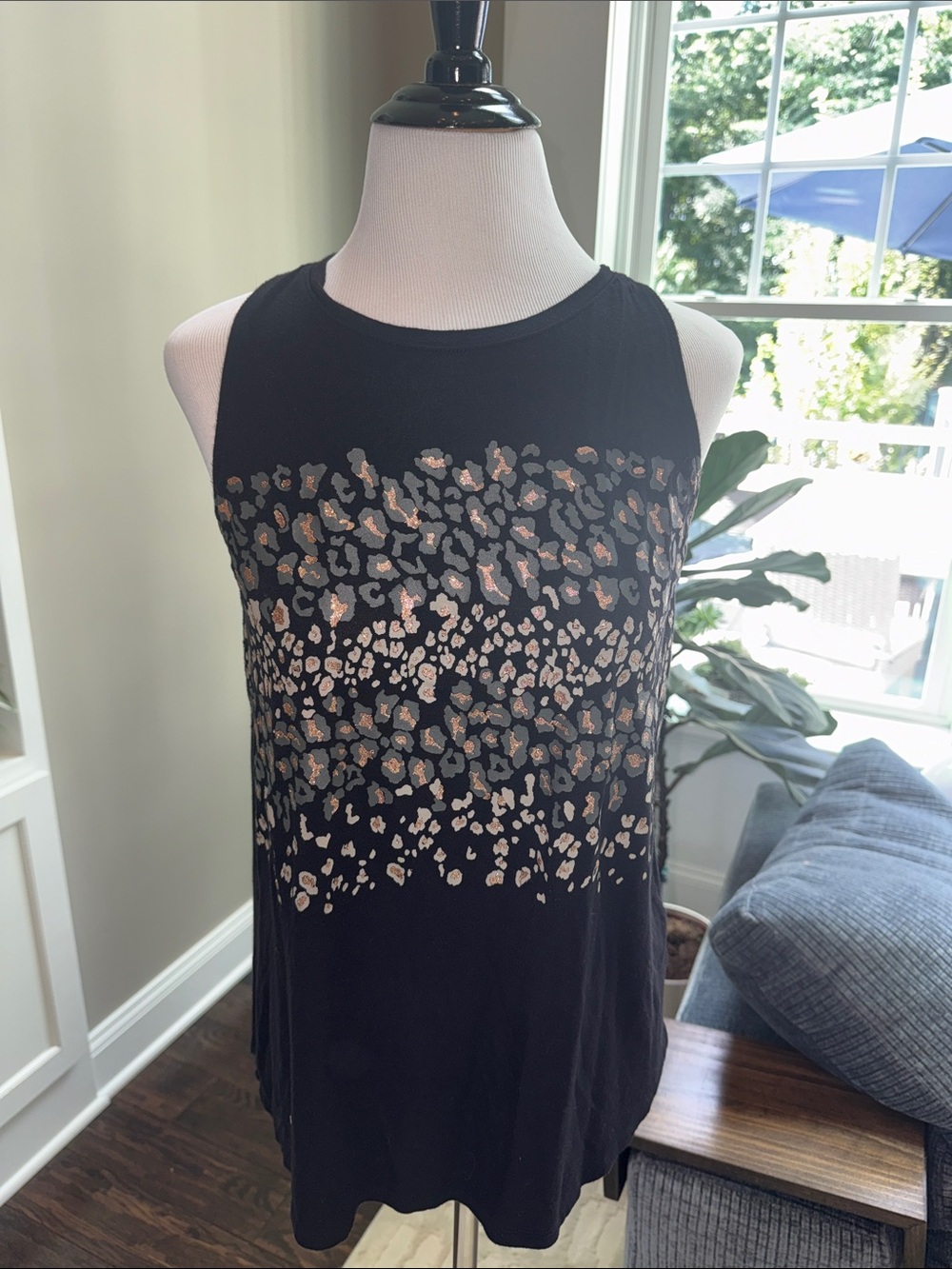 Apt. 9 Black Tank Top with Metallic Leopard Print